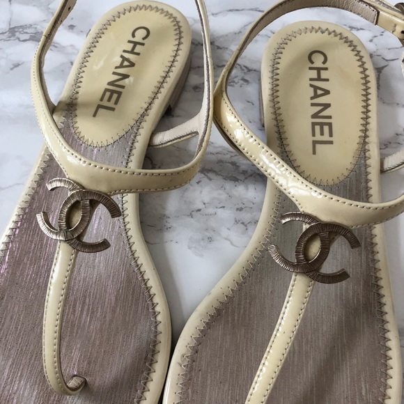 CHANEL Shoes - Chanel T strap logo sandals